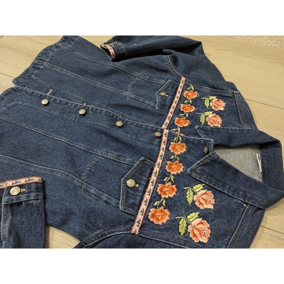 Vintage Bill Blass Jean Jacket Womens Denim Embroidered Fairy Rose Sz Large - Picture 3 of 5